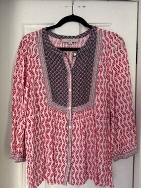 LOFT Red & Navy Printed Button-Front Tunic